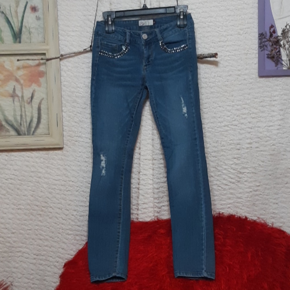 Womens Cotton SO Jeans Sz 5 Skinny ankle straight leg stretch Denim B23